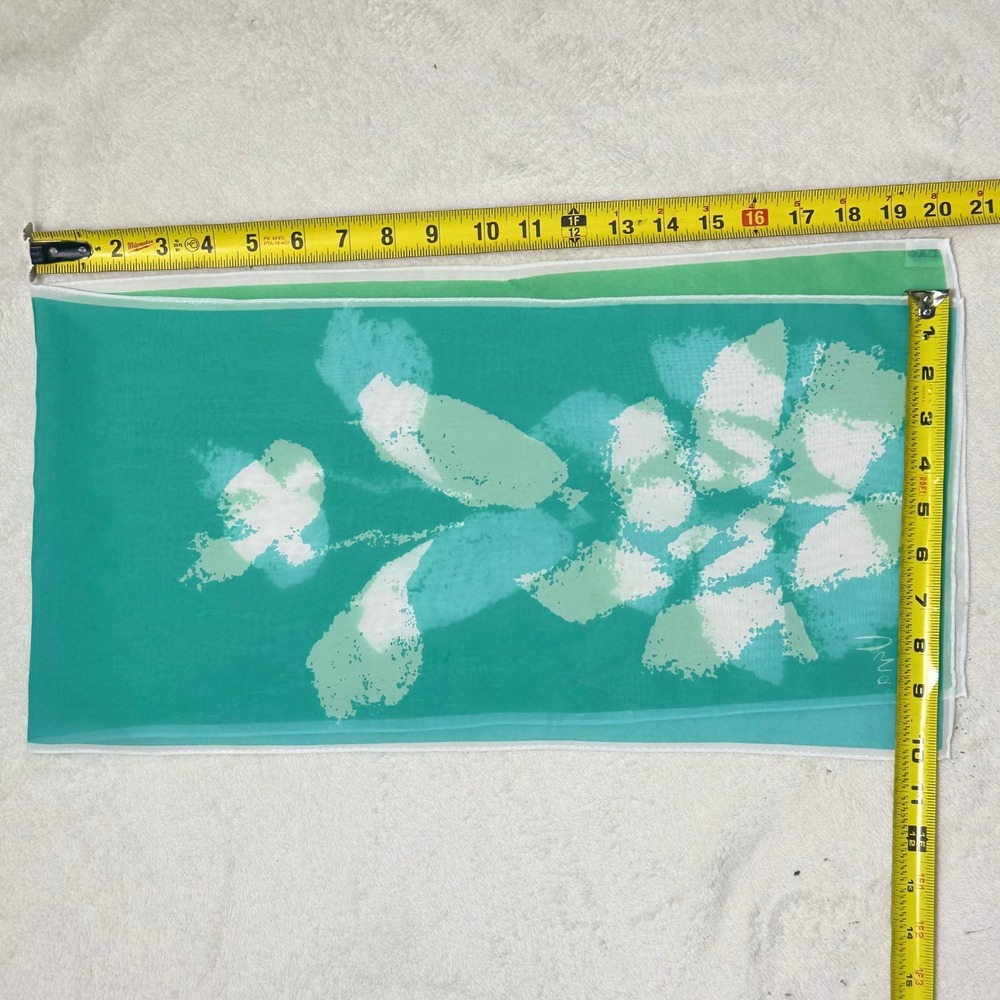 Vintage Vera Neumann Chiffon Scarf‎ Signed Green Blue Floral Print 40" x 10" - Picture 5 of 8